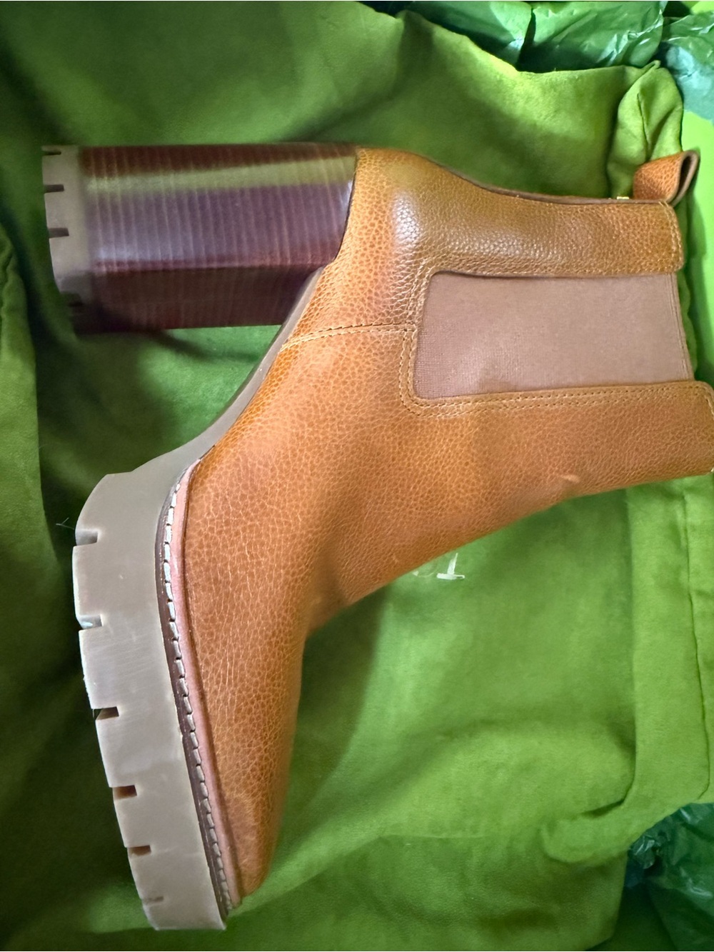Tory Burch Chestnut Tan Leather Chelsea Block Heel Boots - Picture 3 of 12